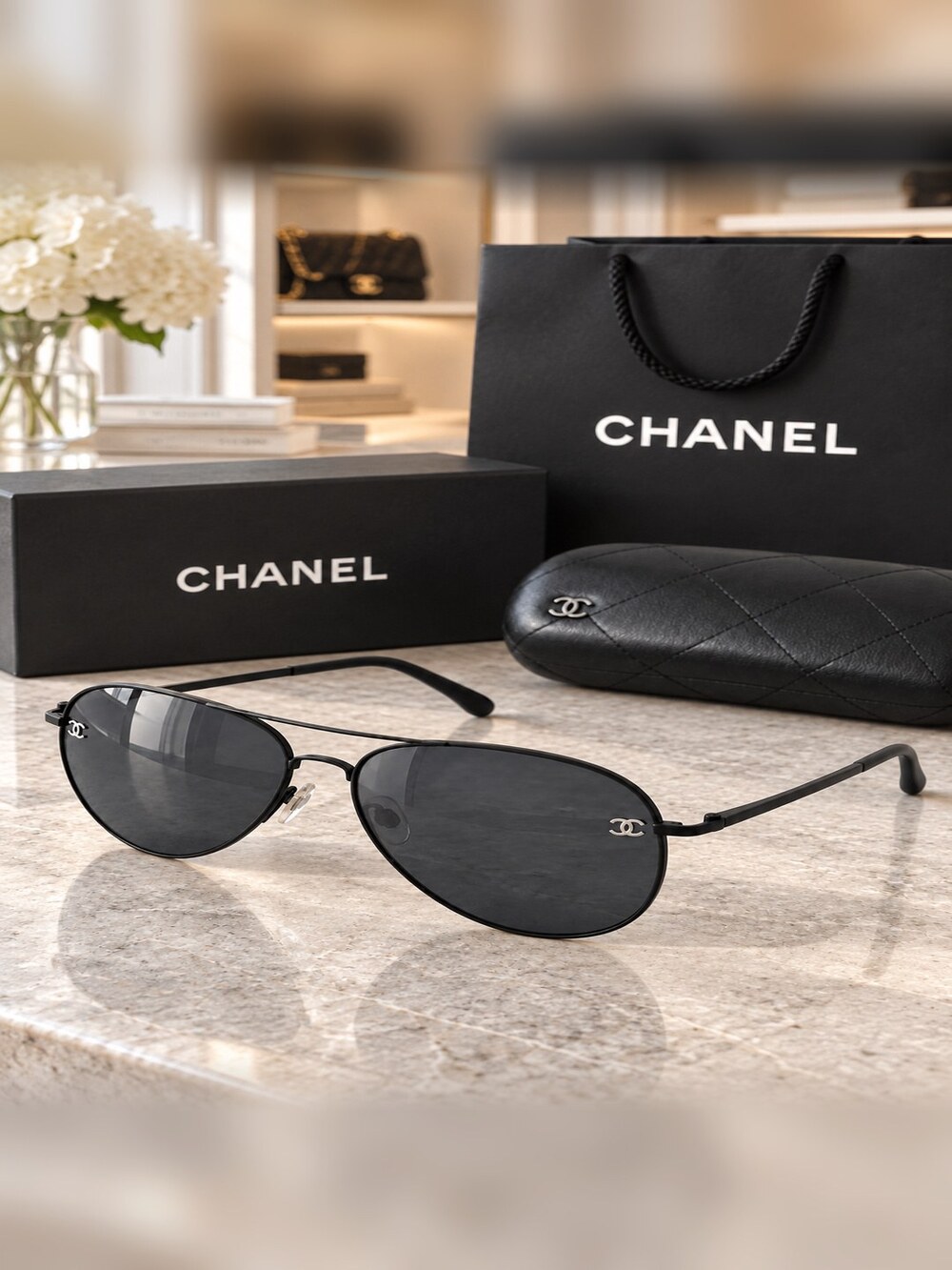 Chanel Black Aviator Sunglasses - Picture 2 of 6